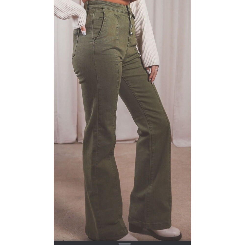 BLANK NYC The Delancey Denim Wide Leg Pants Going Green Size 29 70s Bohemian - Picture 3 of 13